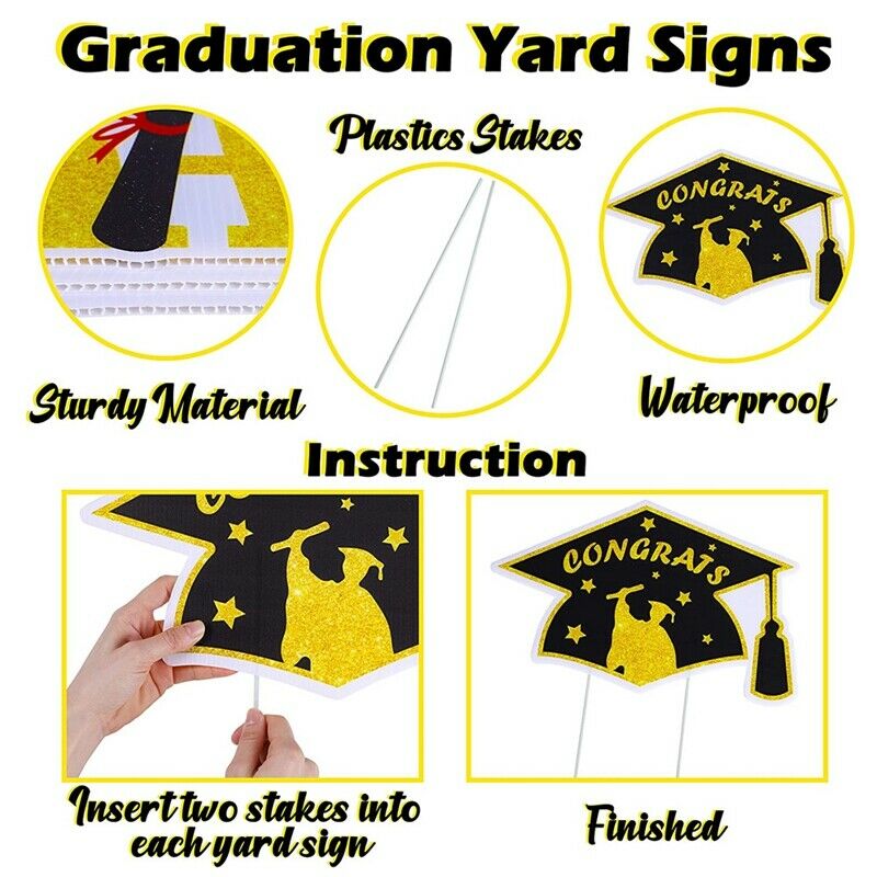 Graduation Yard Sign Stakes Decorations - Congrats Grad Cap Outdoor Lawn ParV7F3