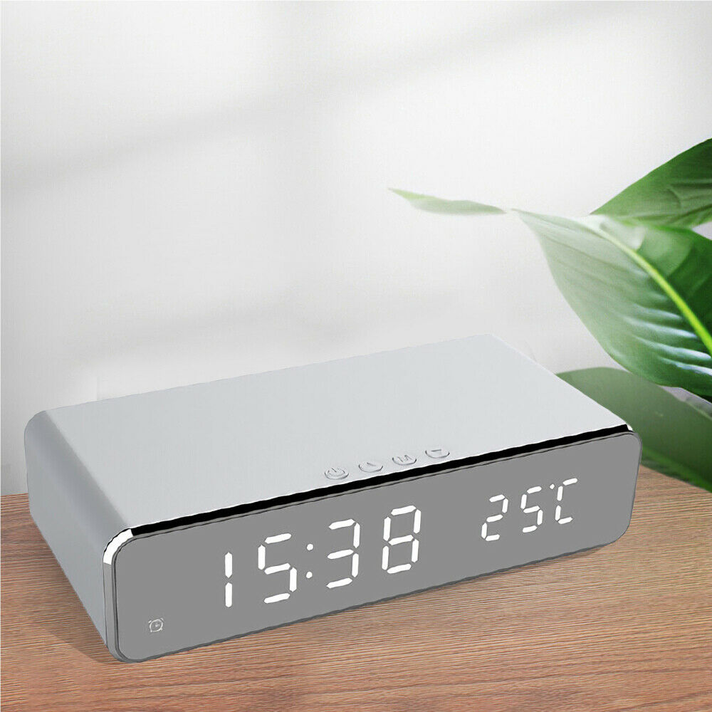 Electric LED Alarm Clock with Phone Wireless Charger Desktop Thermometer Clock