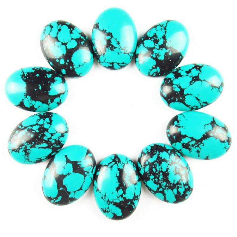 8pcs 25x18x6mm Blue Black Turquoise 31g Oval Cab Cabochon A-265JM