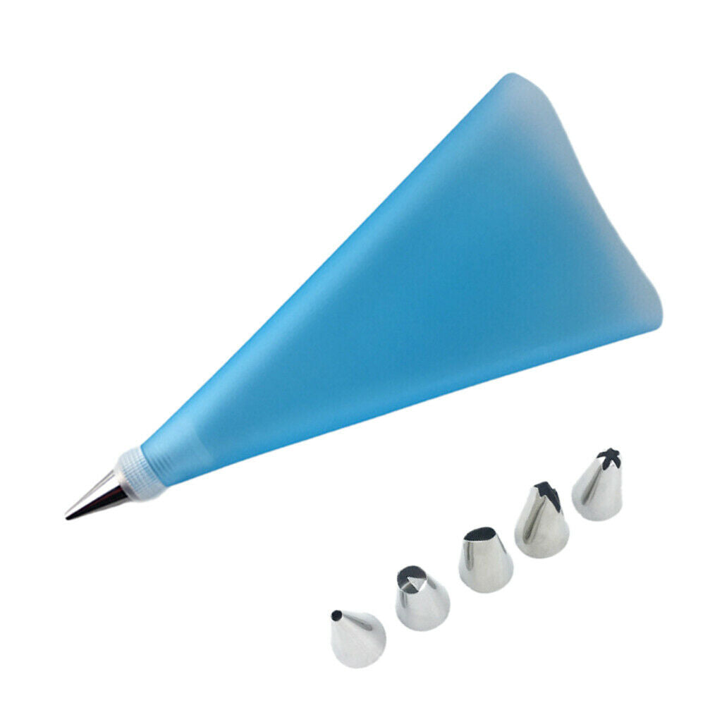 Set of 2, Reusable Icing Piping Bag and Nozzles Cake Decorating DIY Blue