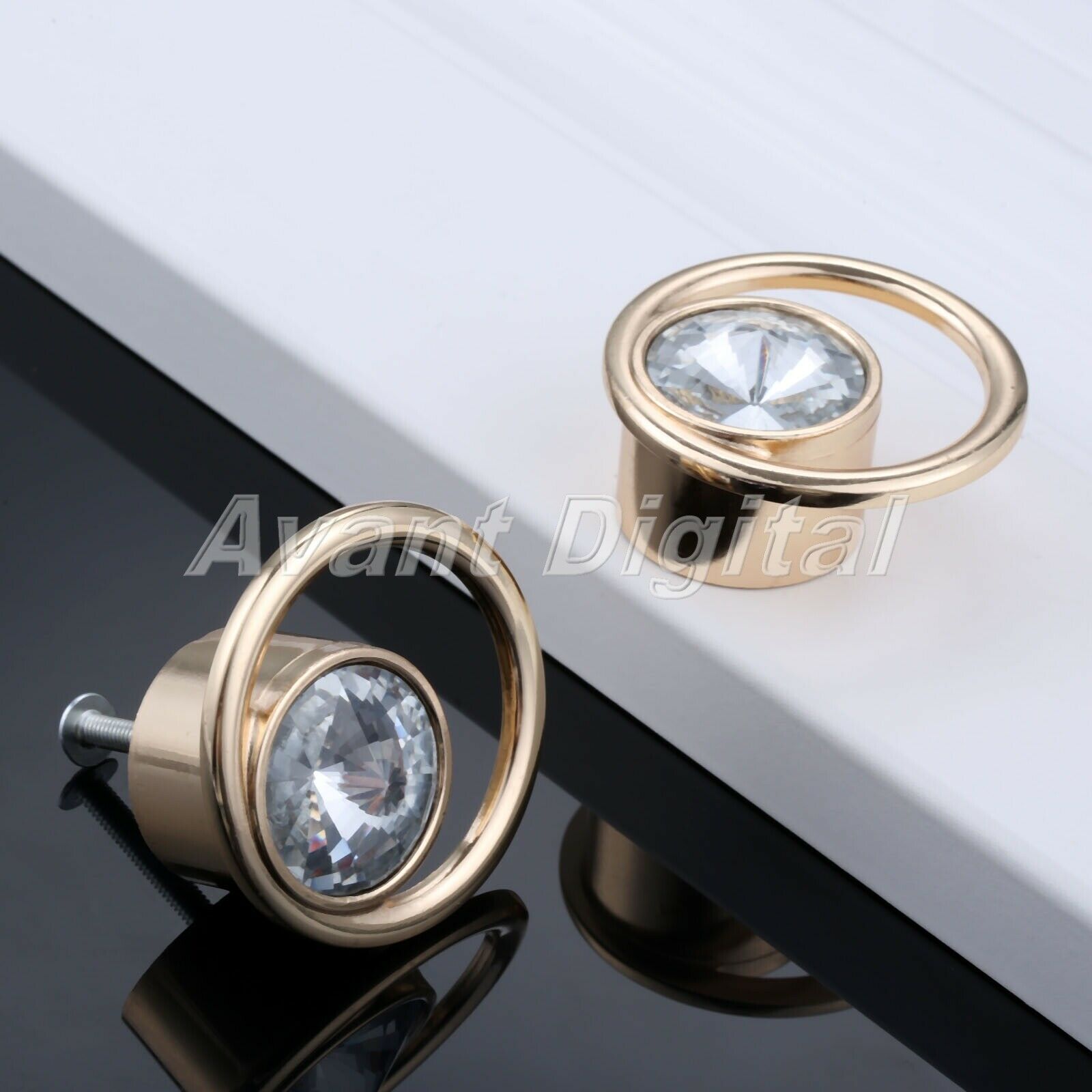 1Pc Round Ring Design Wardrobe Cabinets Crystal Glass Handles Door Pull Knobs