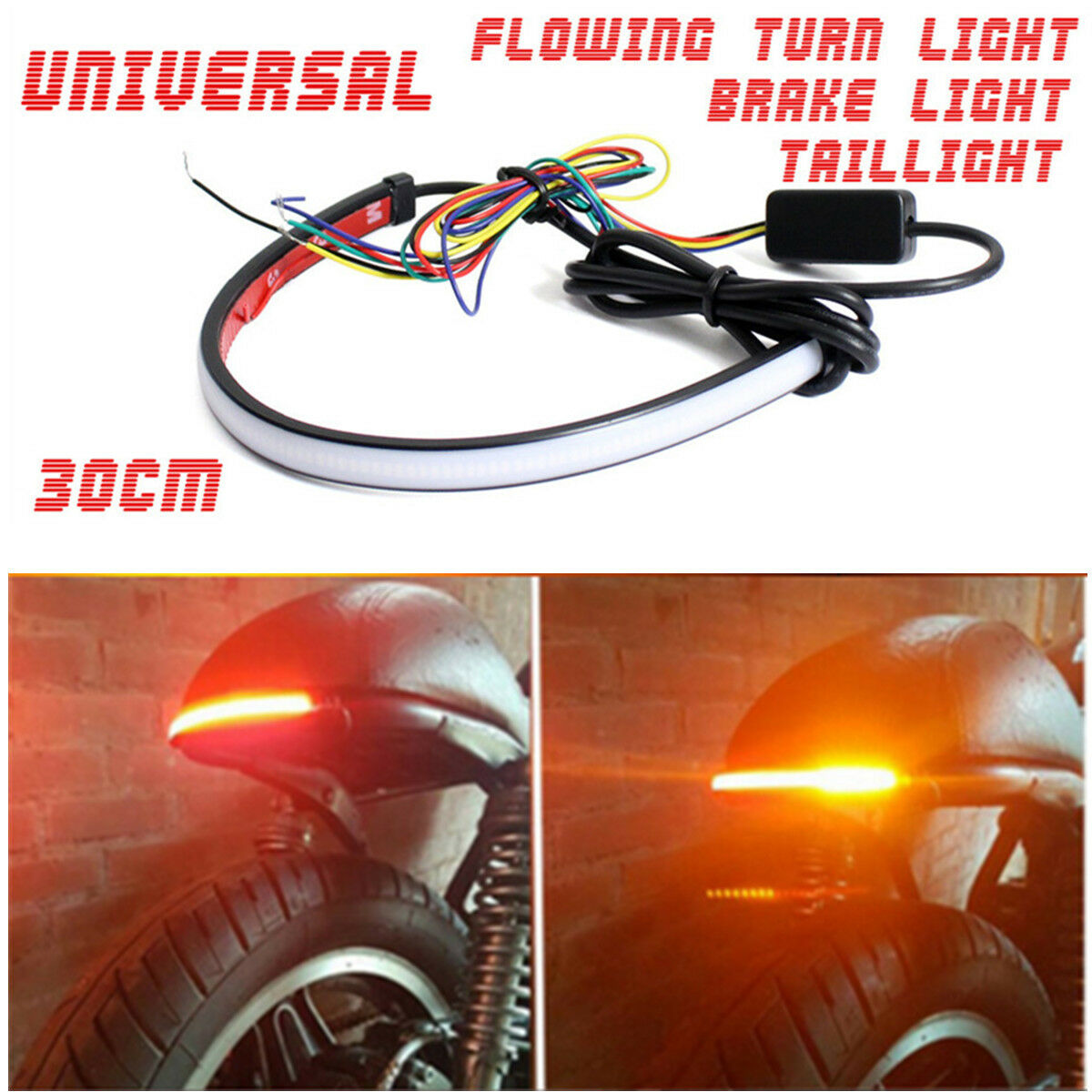 29cm Sequential Switchback Flowing LED Motorcycle Tail Brake Turn Signal Lights