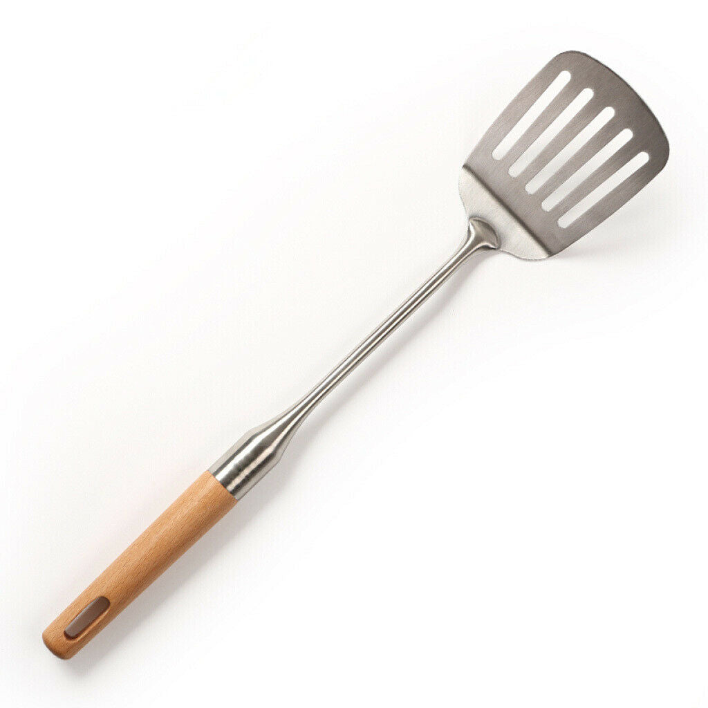Metal Slotted Spatula Turner Skimmer Kitchen Utensil Tool Wooden Handle 15in