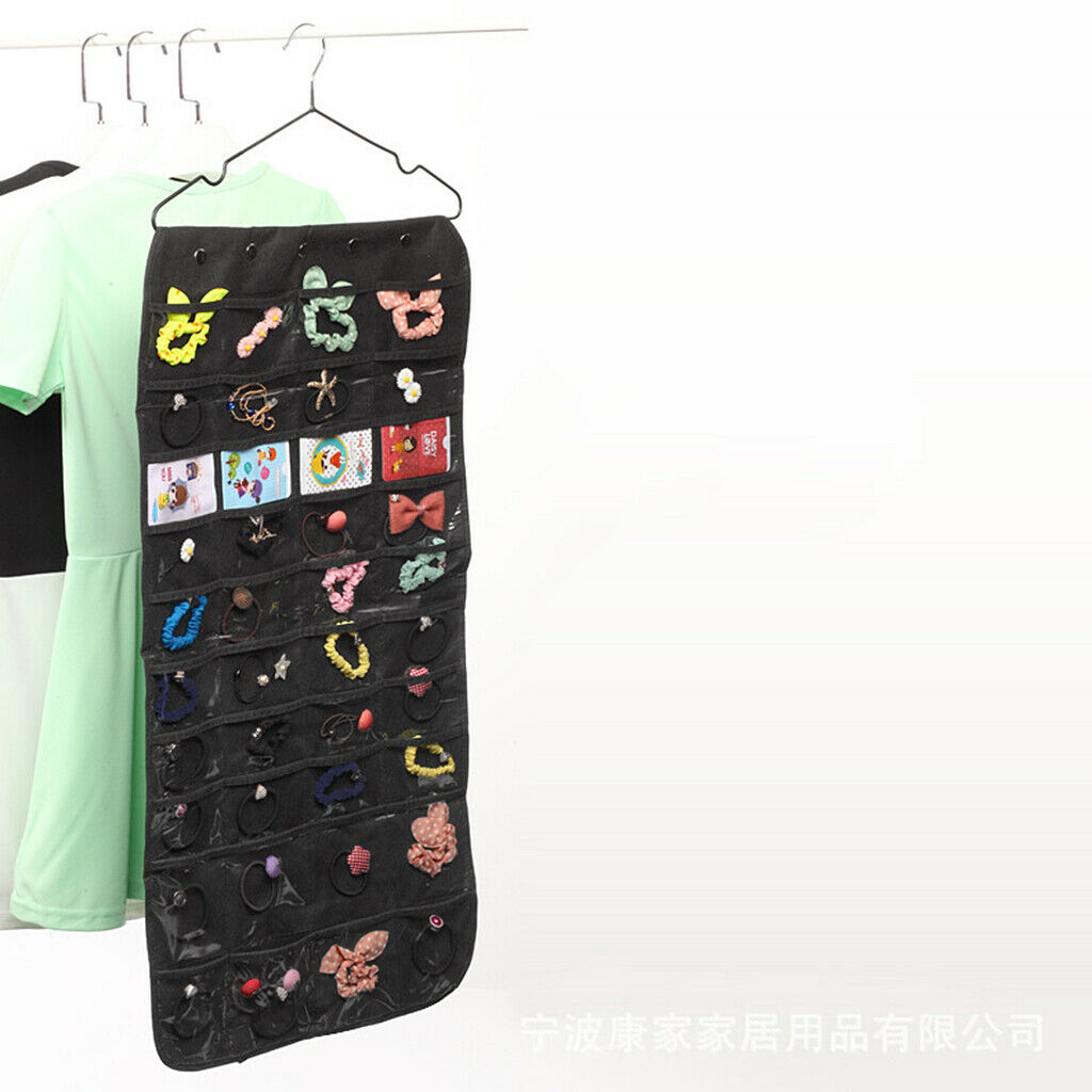 Closet Hanging Jewelry Organizer Bag Holder Pockets Display Case Shelf Black