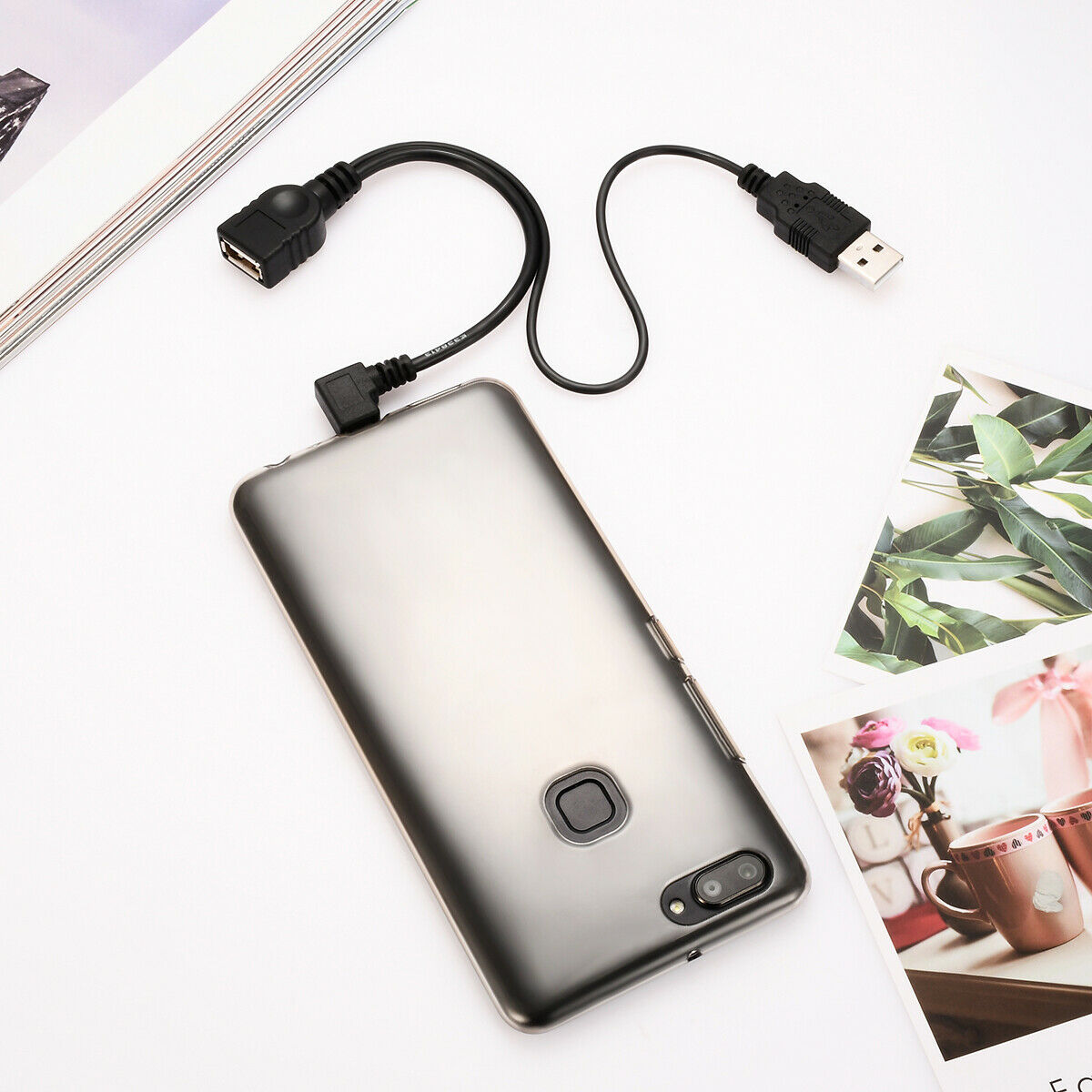 Micro USB Male to USB Female Host OTG Cable with USB Power Cable Y-SplitterHN US