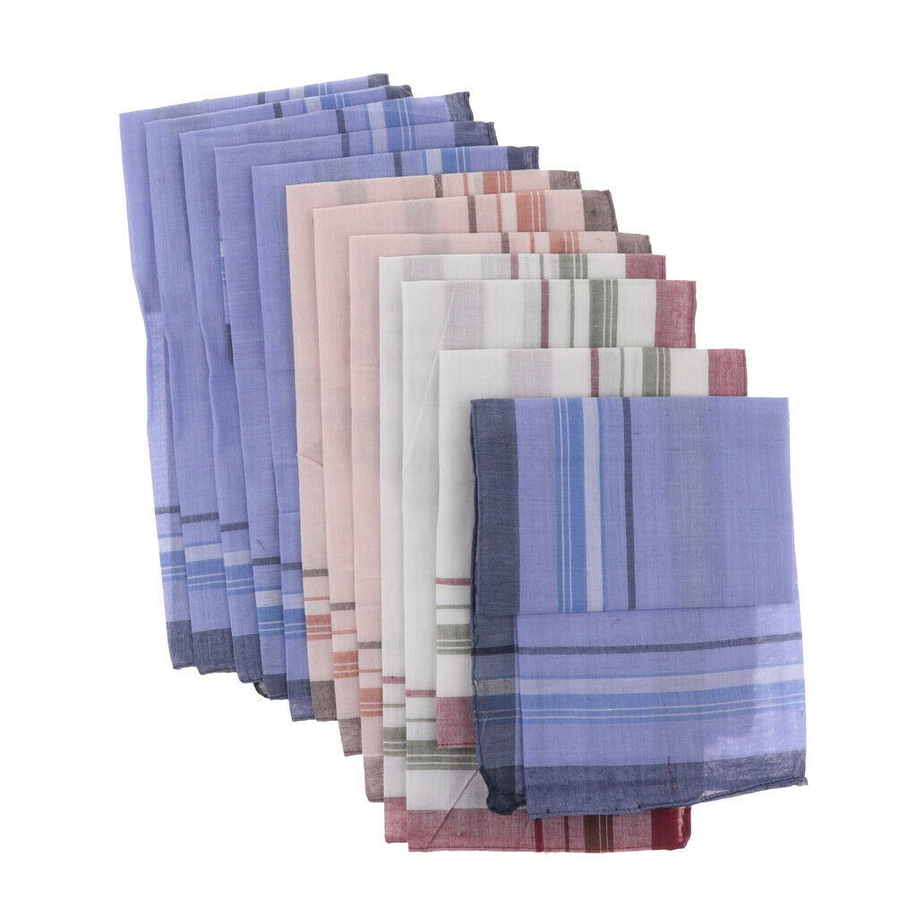 12 Pack Mens Assorted Handkerchiefs Classic Plaid Hankies  Square 36x37cm