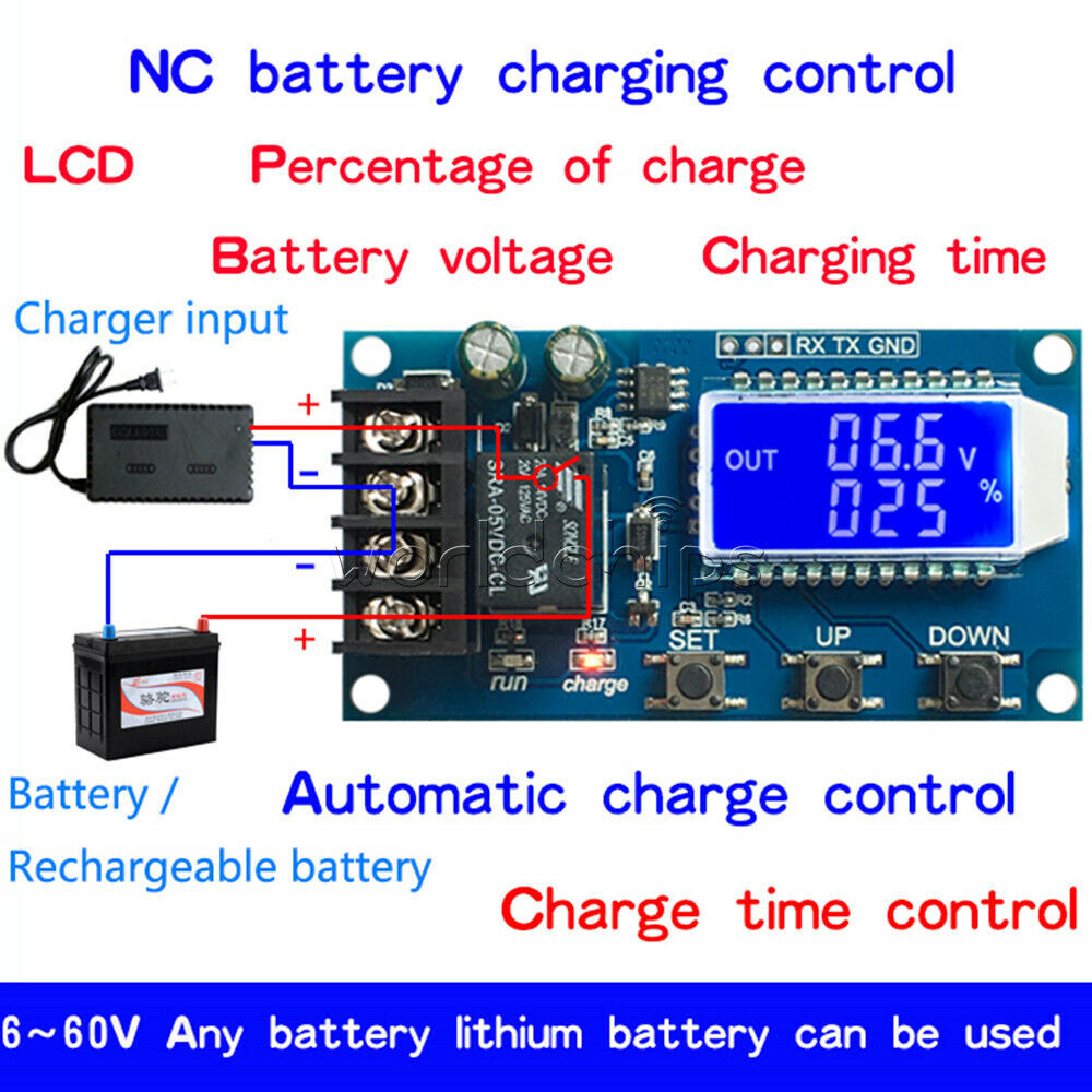 10A Lithium Battery Charge NC Control Module Protection Board LCD Display 6V-60V