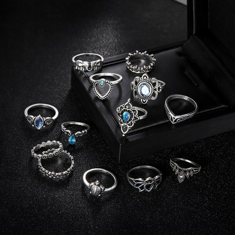 13 Piece Set Rings Fashion Retro Boho Dainty Bohemian Party Star gem Jewe.l8