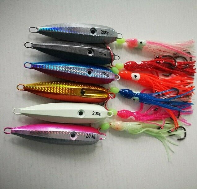 Assorted 6 Vertival Jigging Inchiku Jigs Striped Glow Assist Hook Trolling Tuna