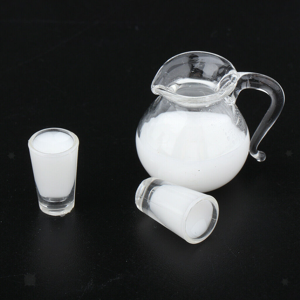 6Pcs 1:12 Scale Drink Juice Milk Jug Cups Kitchen Tableware Life Ornaments