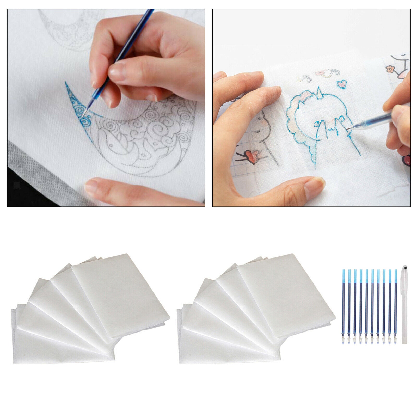 10 Pcs 20x20" Cross Stitch Water Soluble Embroidery Stabilizer with Pens