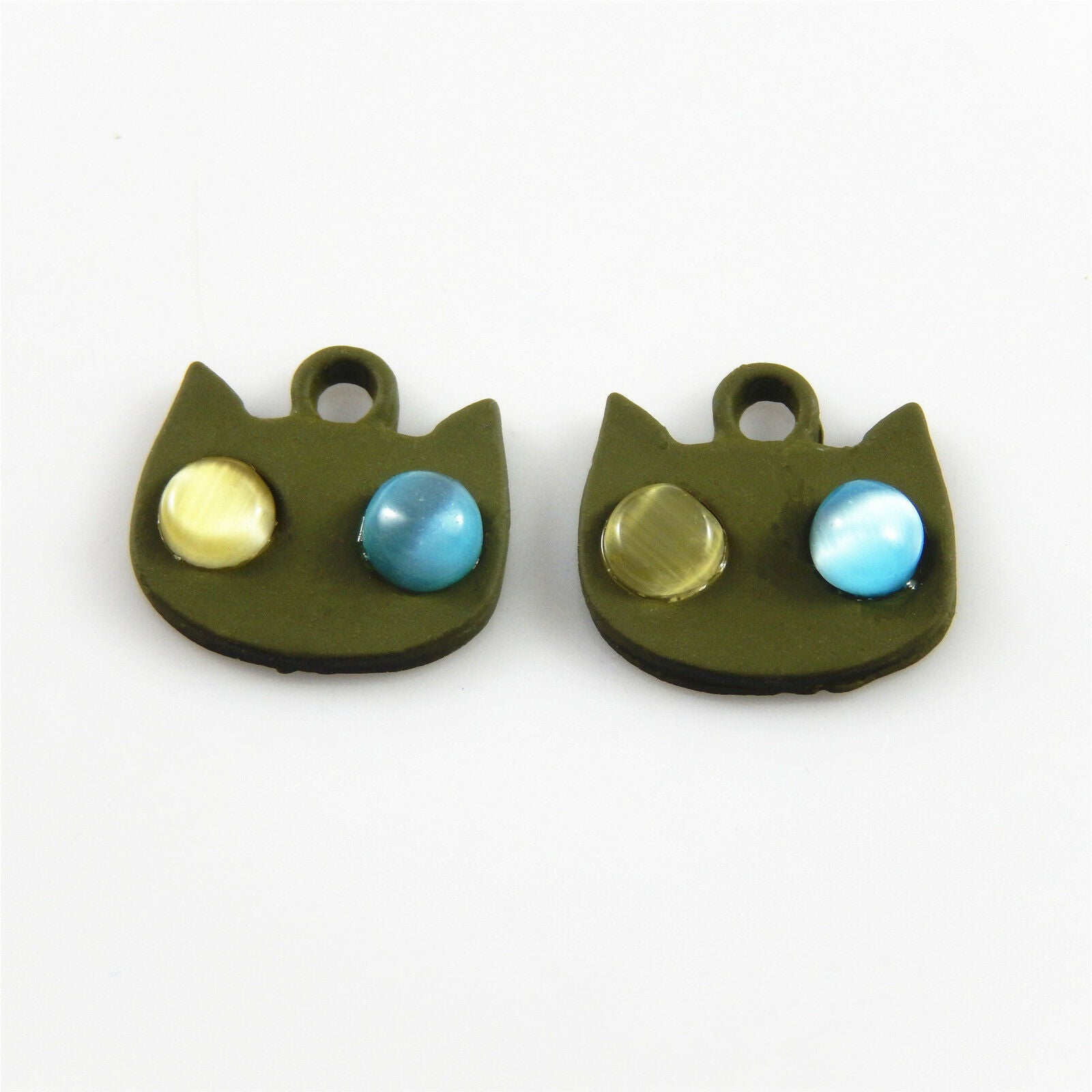10 pcs Matte Green Cat Head Charm Pendant Jewelry Crafts Alloy Frosted 13*13*4mm