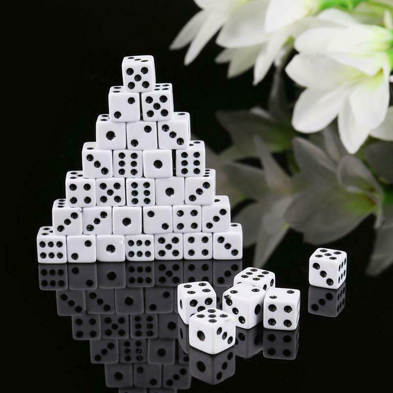 100pcs 8mm Plastic White Game Dice Six Sided Decider Birthday Parties Board Game