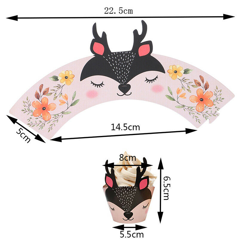 12pcs Woodland Animal Fox Cupcake Topper Wrappers Fiesta Birthday Party S.l8
