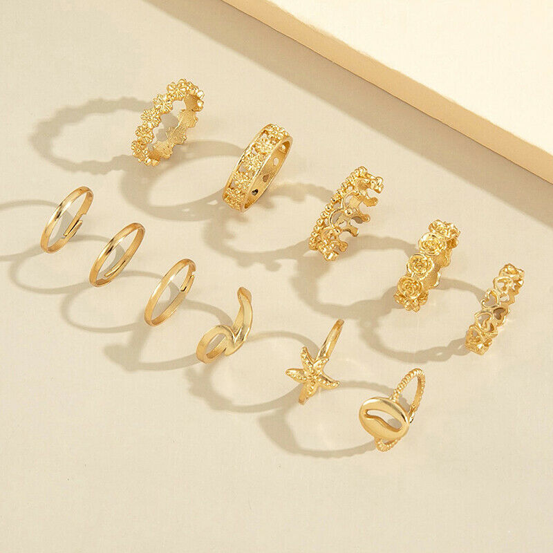 11pcs/Set Star Shell Rings Set Geometric Finger Ring Girls Fashion Jewelr.l8