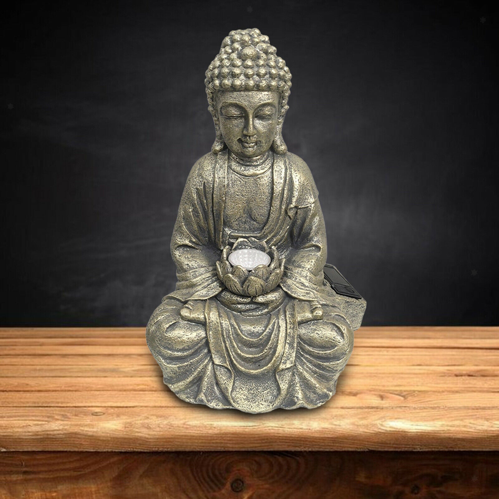 Home Buddha Statue Garden Zen Outdoor Solar Light Patio Ornament Sculpture