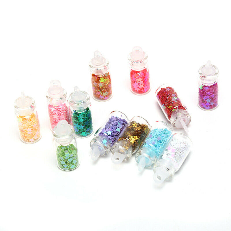 12 Nail Art Glitter Flakes Sequin Caviar UV Gel Decor Dust Tips Bott PxJ TdJ Kt