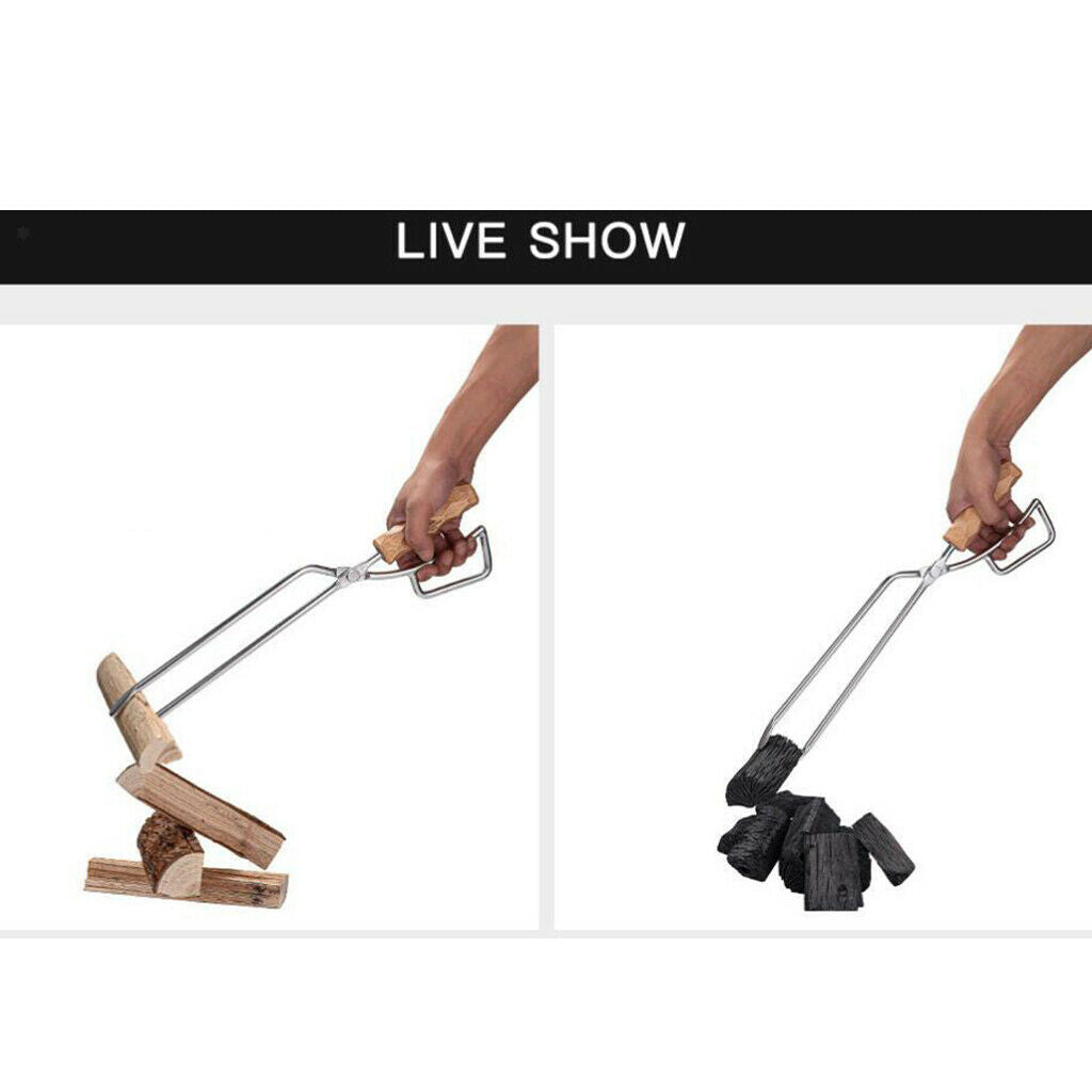 Stainless Steel Fire Tongs Grabber for Fireplace Camping Outdoor Wood Stove
