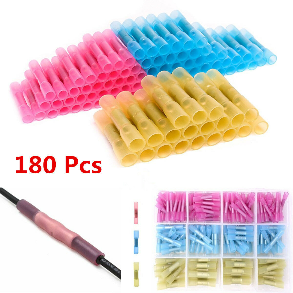 180Pcs Assorted 22-10 AWG Heat Shrink Electrical Wire Crimp Terminal Connectors