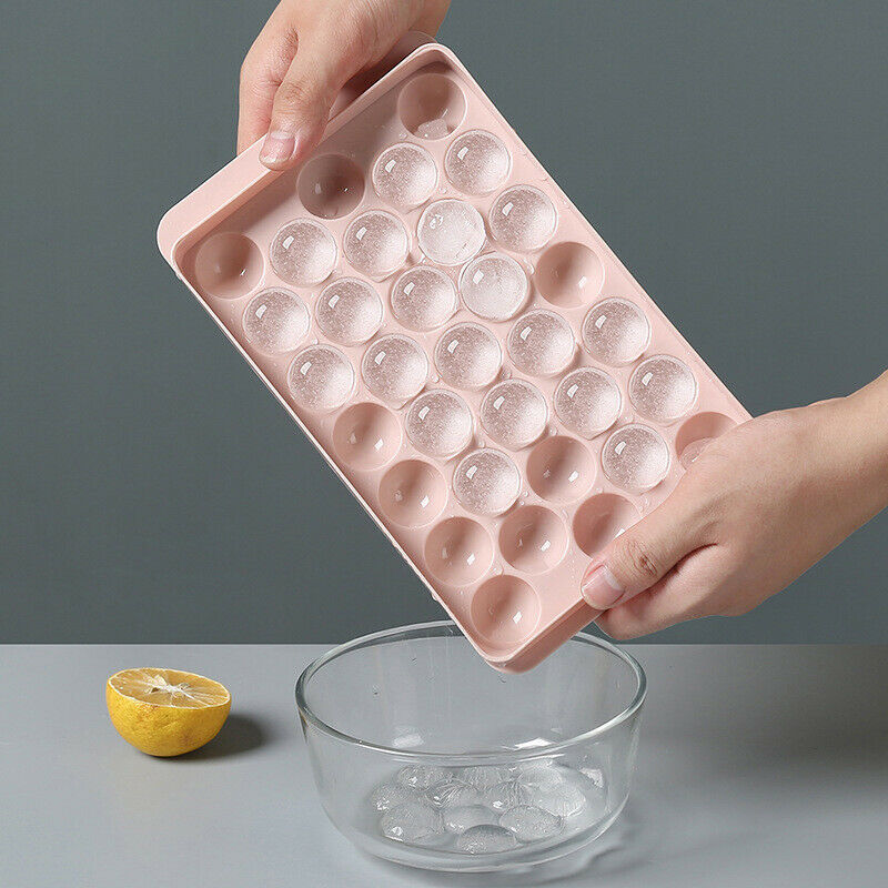 Round Ice Cube Tray with Lid Plastic Ice Cube Mold Refrigerator Spherical Ic KX