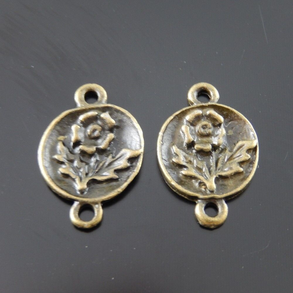 40pcs Antiqued Bronze Alloy Flower Pattern Round Connector Pendant Jewelry Craft