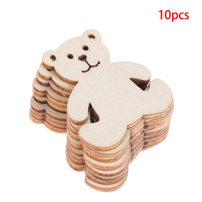 Bear Pattern Wood DIY Crafts For Home Decor Natural Wooden Ornaments Acce.l8
