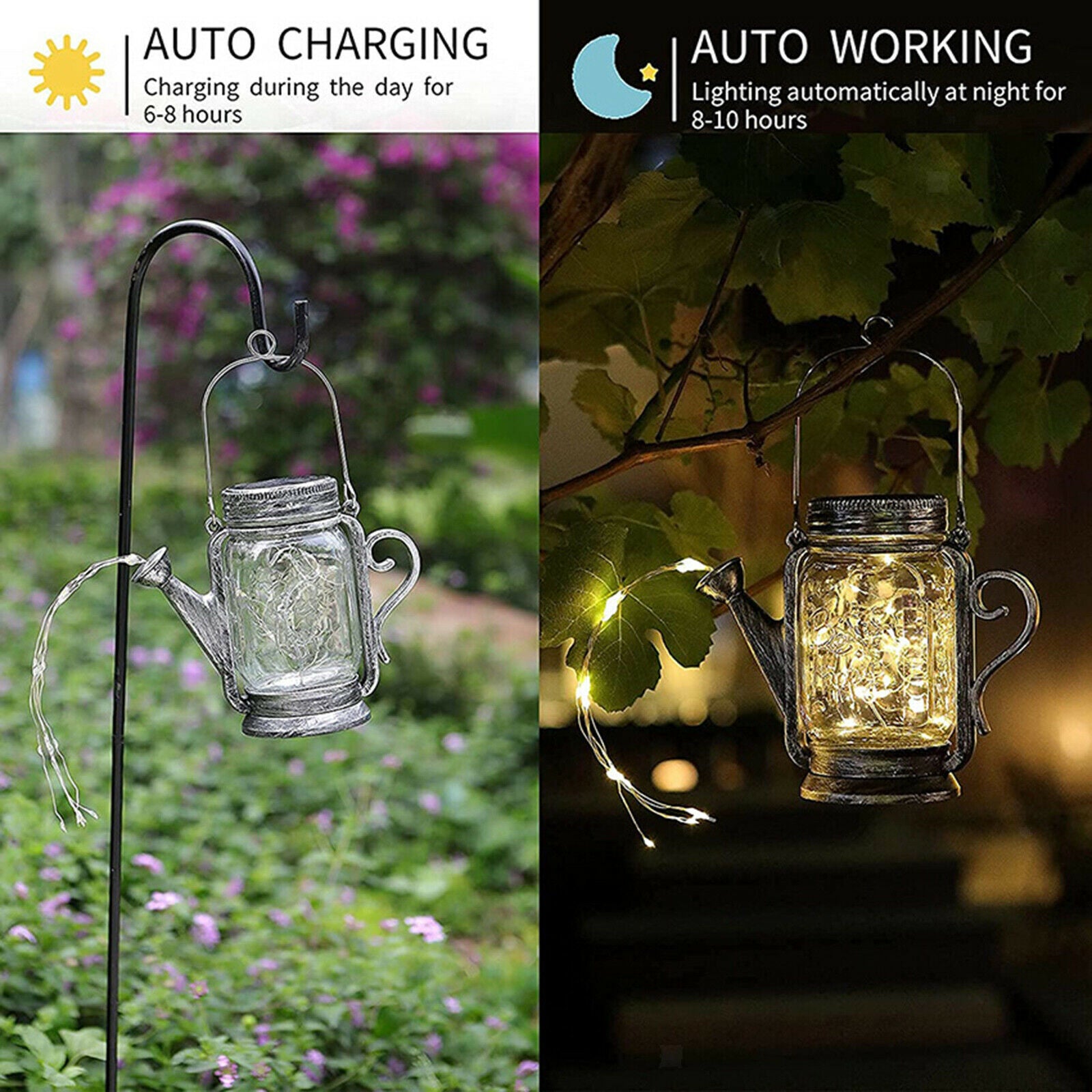 2pcs Mason Jar Solar Lights LED Fairy Lights Garden Fence Xmas Decoration