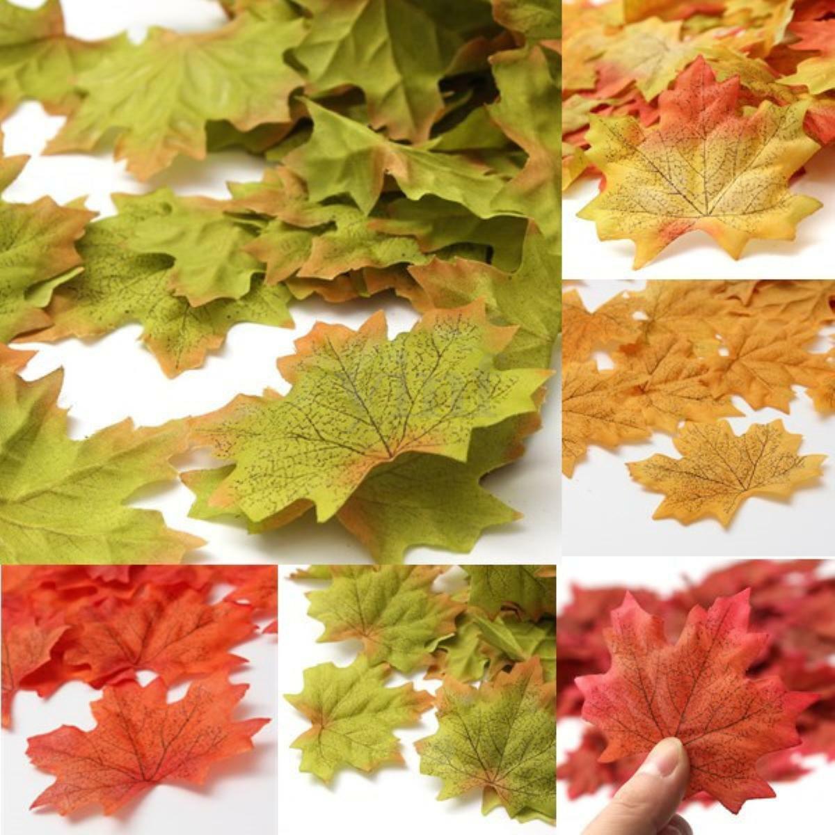 100x Artificial Maple Leaf Fall Autumn Leaves Craft Costumes Decor Orange