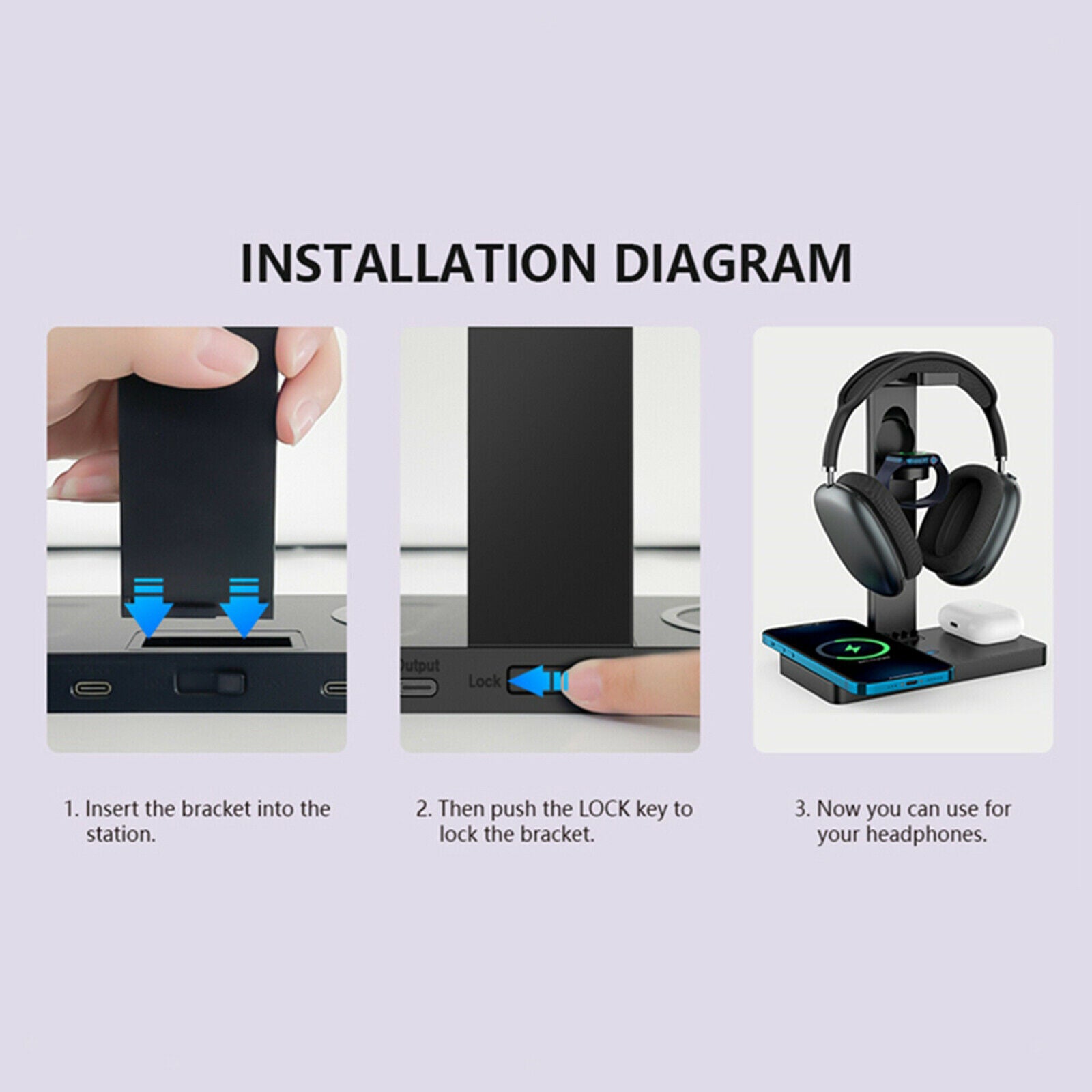 Detachable 4 in 1 Magnetic Wireless Charger with Headphone Stand