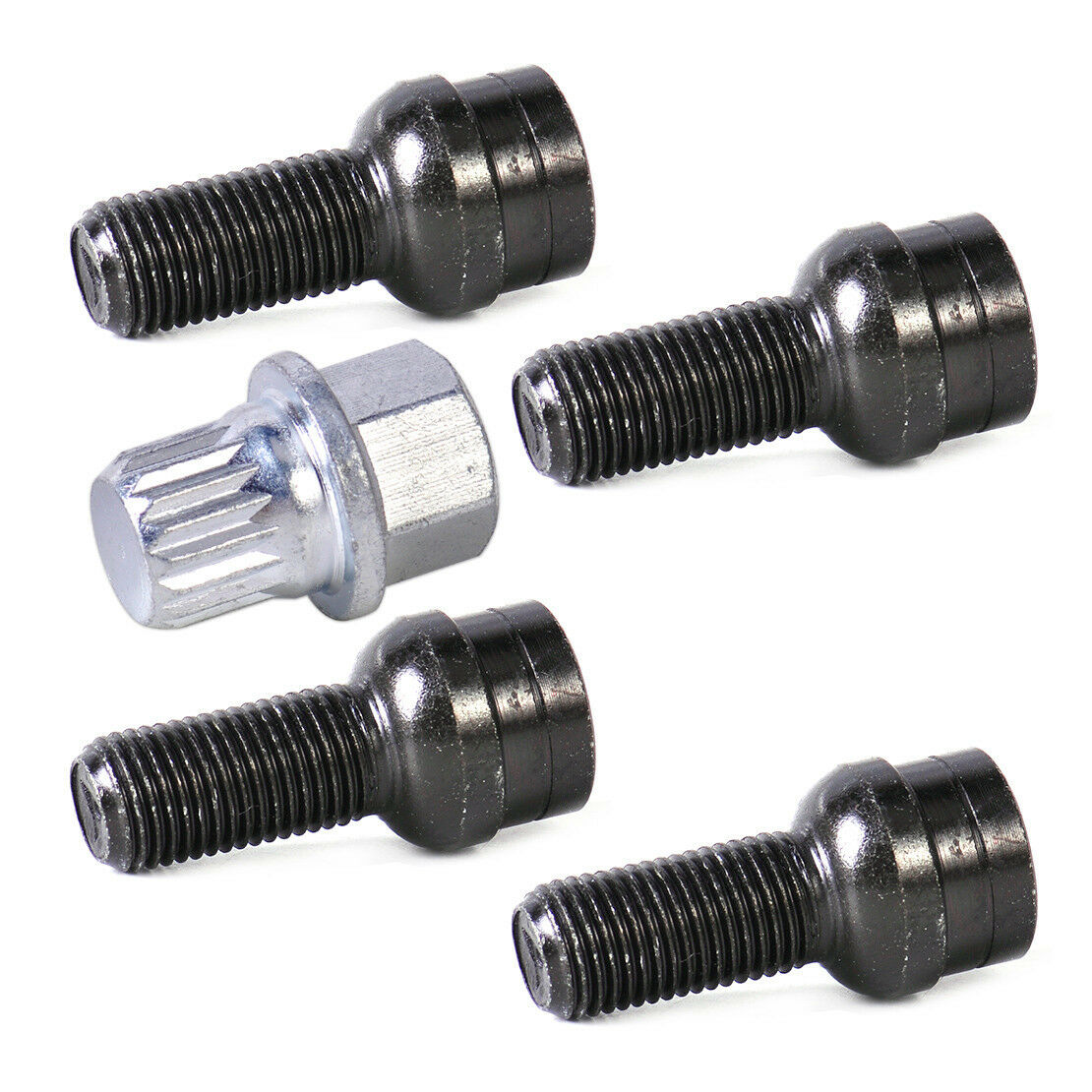 4+1 17mm BLACK STEEL Wheel Bolt & Lock Lug Nut Set WITH KEY