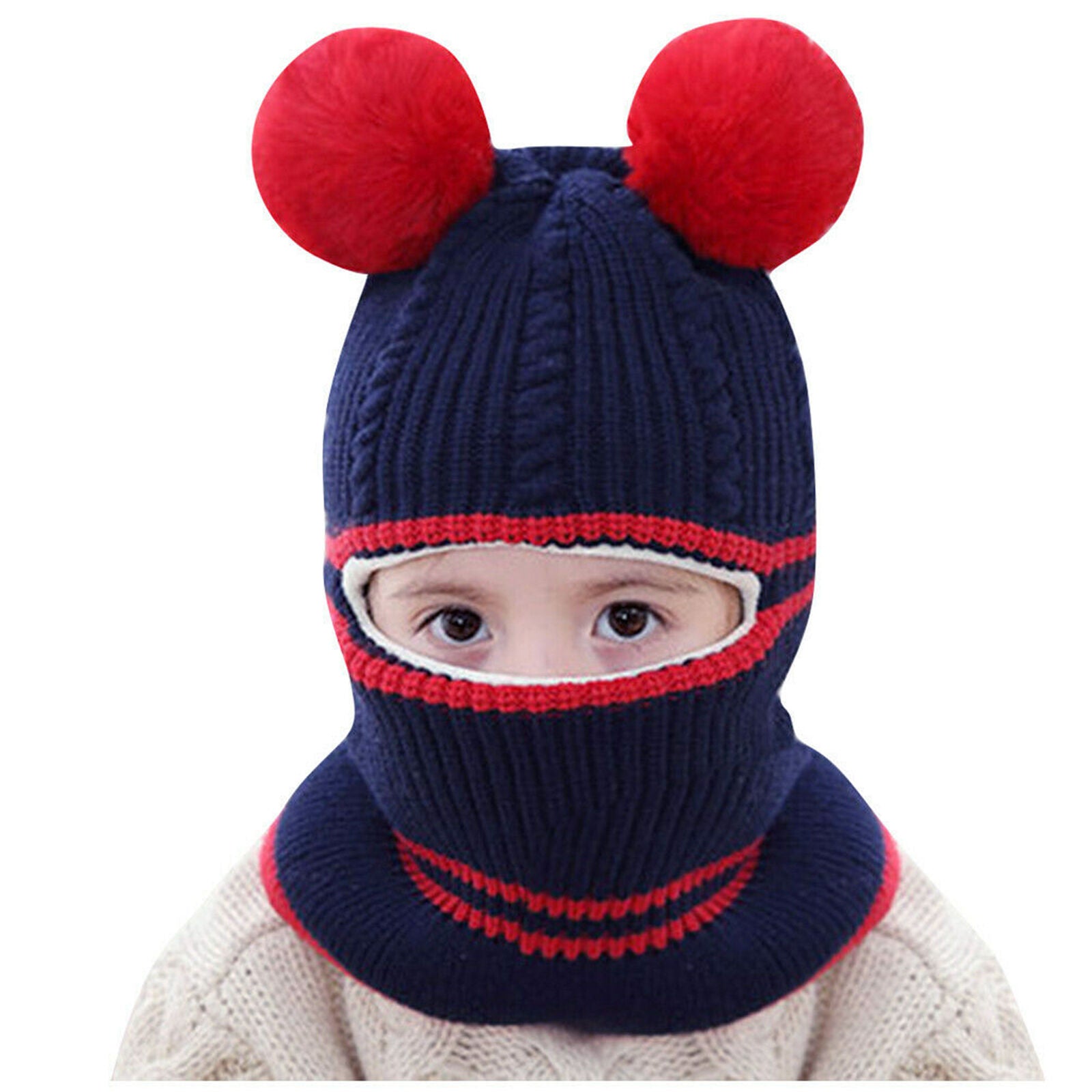 Winter Warm Crochet Knit Beanie Cap Pom Hat Scarf For Toddler Kids Baby Girl Boy
