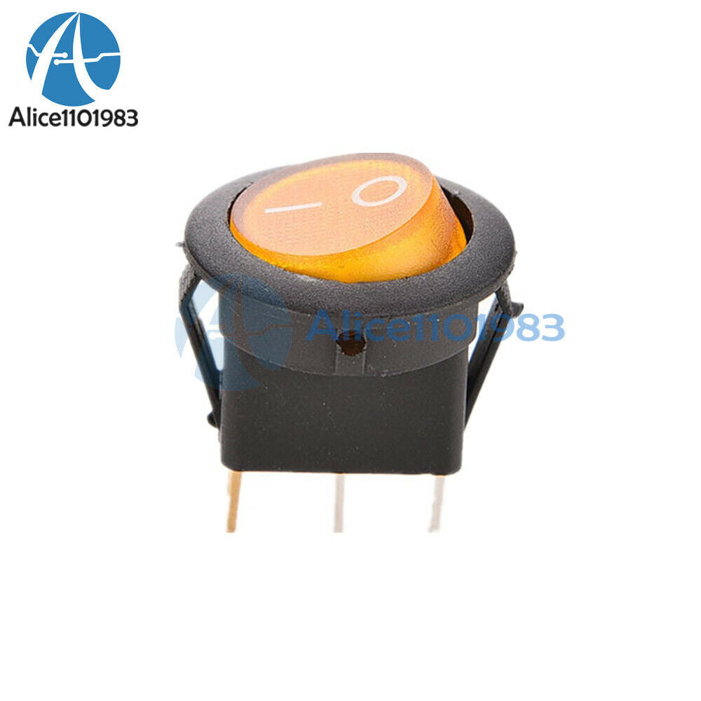 20PCS Mini 3-Pin Round Yellow Snap-in SPDT ON-OFF Rocker Switch 6A 250V/10A 125V