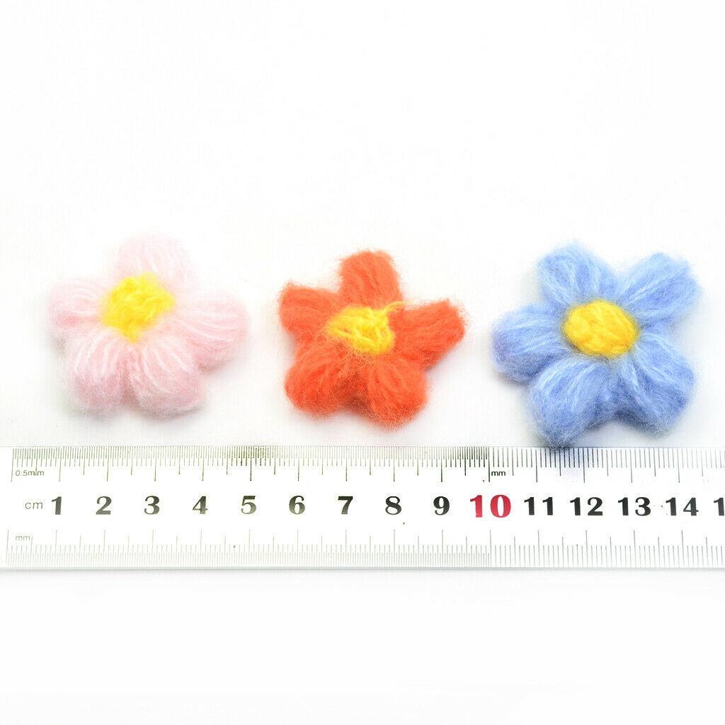 10 Pcs Crochet Flower Wool Yarn Flowers Handmade Crocheted Flower Applications