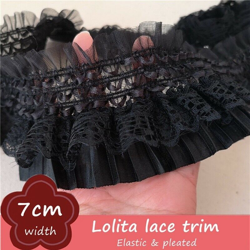 Lace Trim Fabric Pleated Ruffle Frill Sewing Elastic Lolita Sleeve Gothic DIY