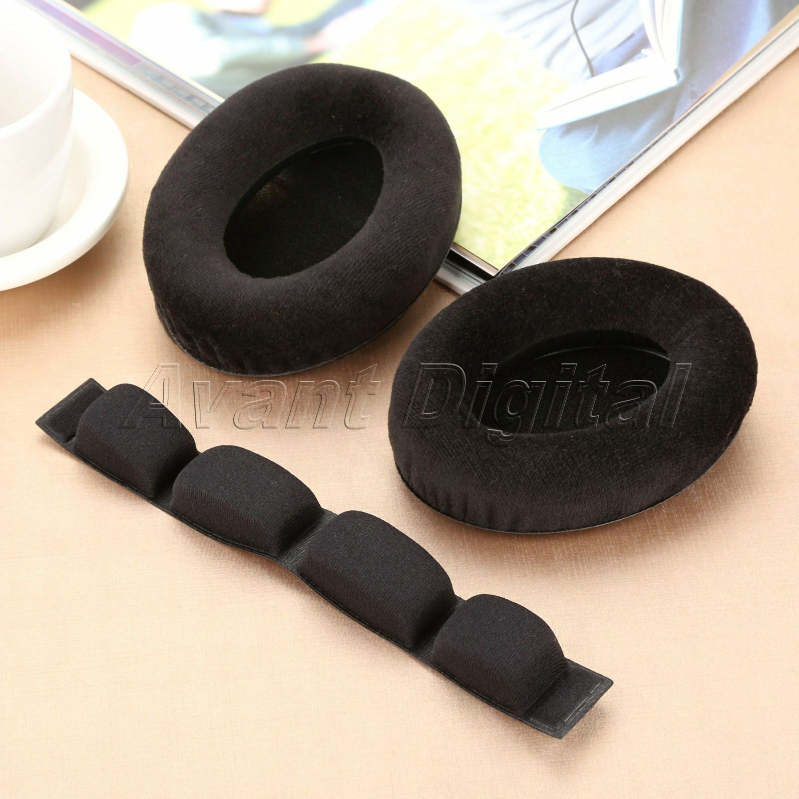 1 Pair Black Soft Foam And Velour Earpads & 1 Pc Headband & 1 Pc Inside Foam Pad