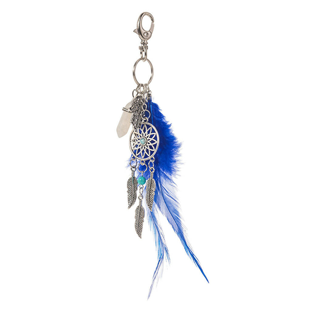 Boho Style Dreamcatcher Keychain-Dangling Feather Turquoise Charms Filigree