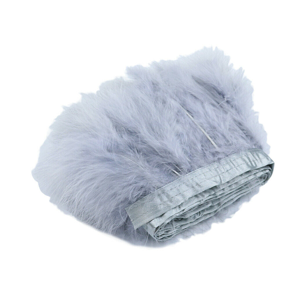 Natural 4m Gray Turkey Feather Fringe Ribbon Tassel Trim Wedding Dress Decor
