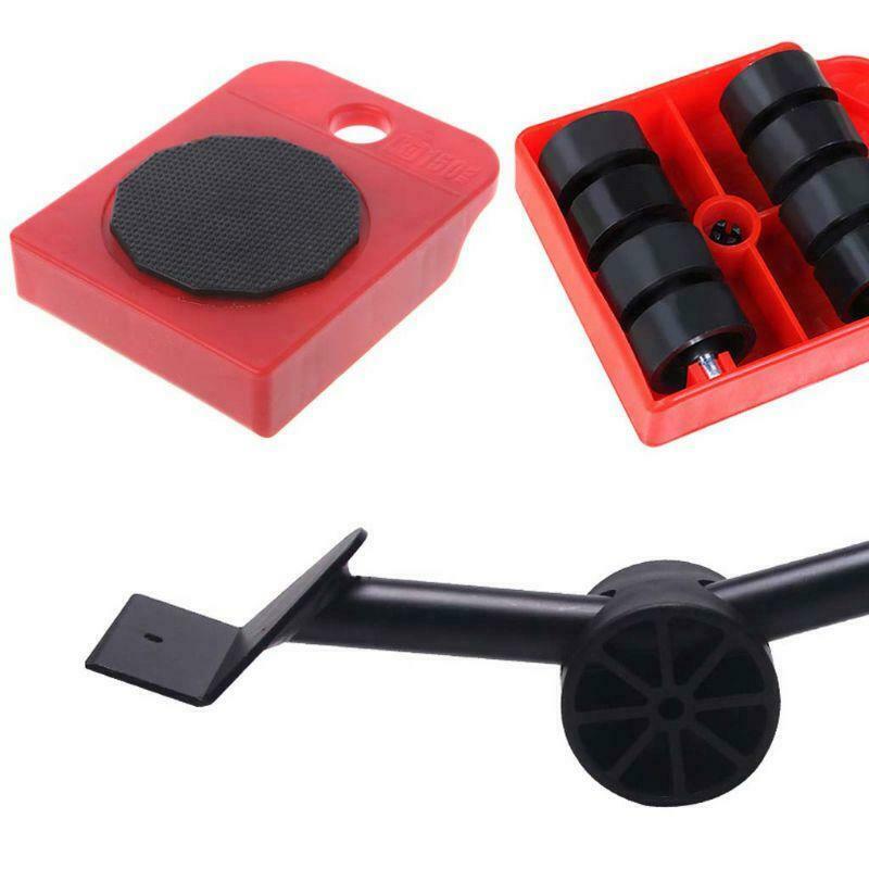 5pcs Furniture Lifter Slider Kit Heavy Stuff Mover Tool Wheeled Roller Wheel Bar