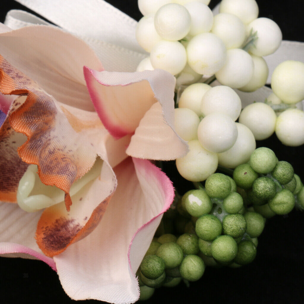 Wedding Bridal Groom Orchid Flower Boutonniere Corsage with Ribbon 8