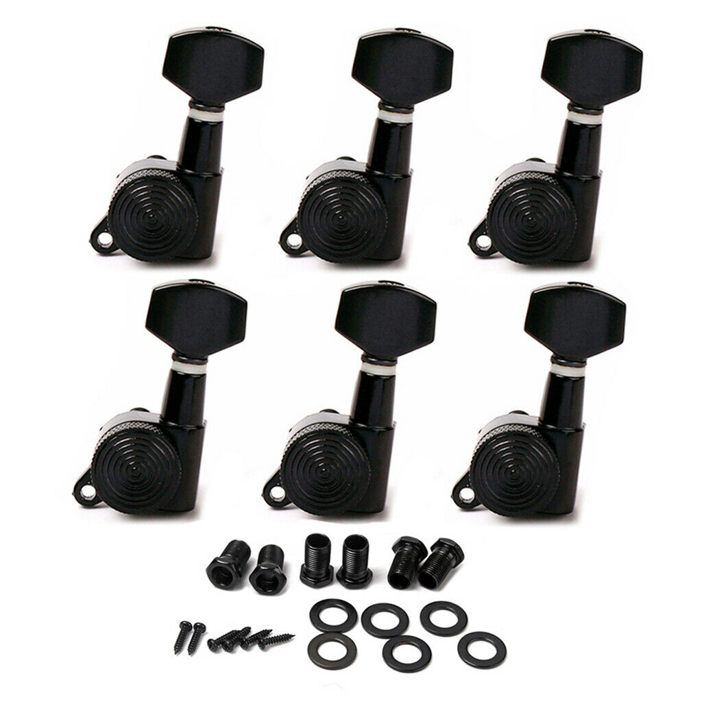 6L Locked String Guitar Tuning Pegs Tuner With Keys Small Handle Head Black