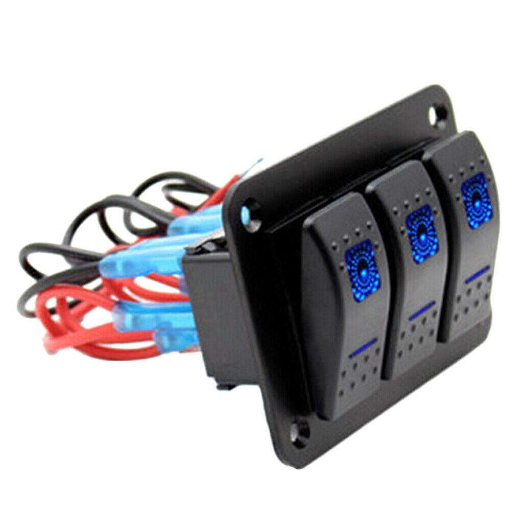Switch 3 Button Panel Light Blue LED Boat Caravan
