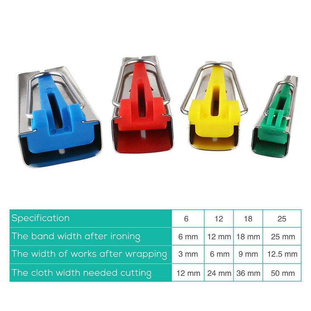 4 Sizes Fabric Bias Tape Maker Tool Sewing Quilting 6mm 12mm 18mm 25mm Set DIY