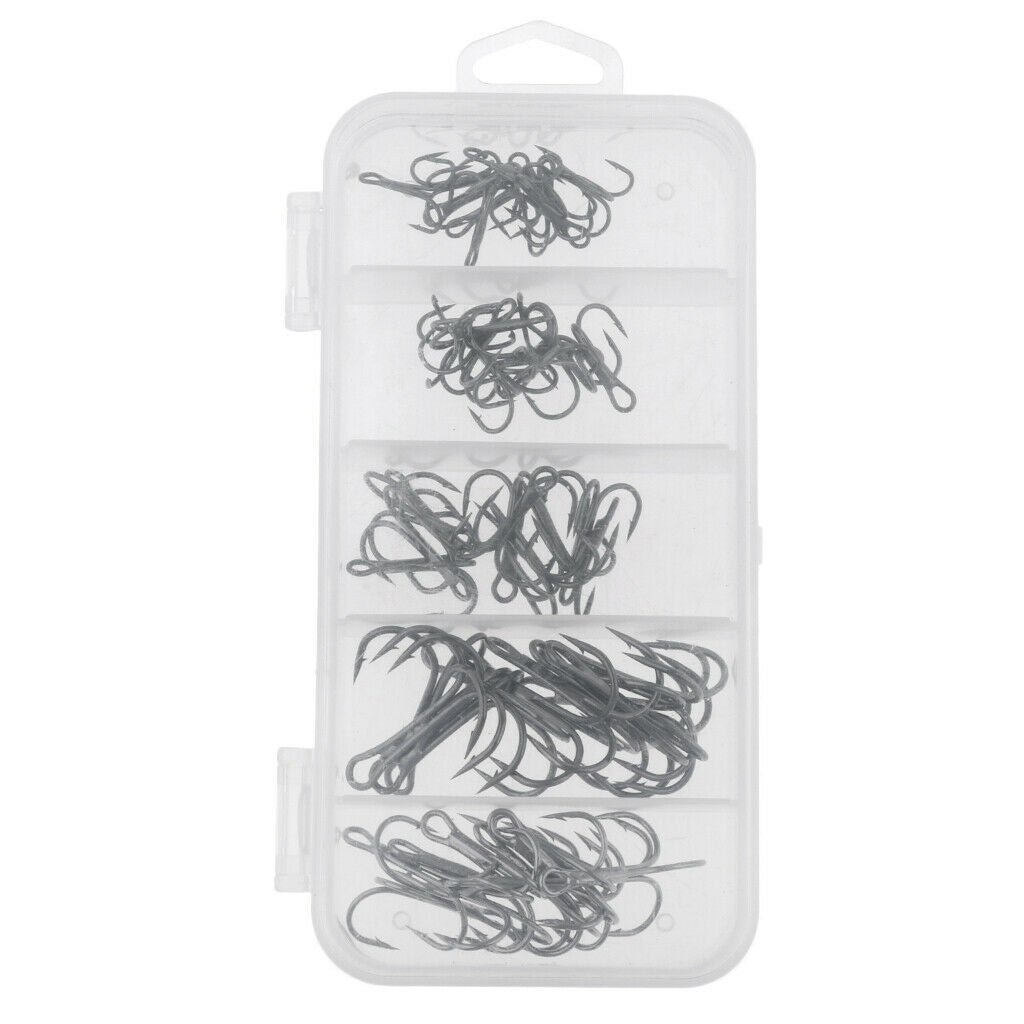 1 Set Fishing Treble Hooks Durable Barb Lure Bait Sea Fish Hook Kit Black S