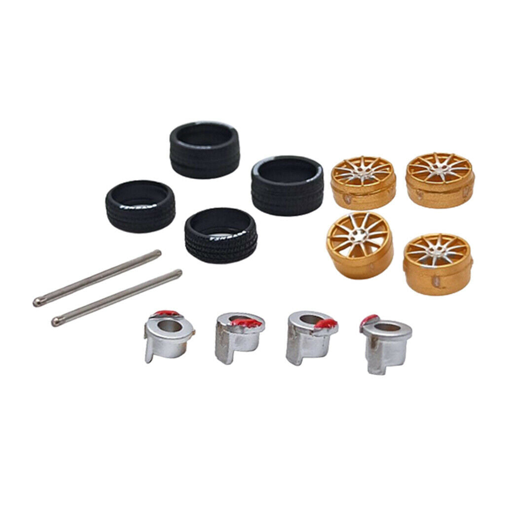 12pc 1:64 Wheels Rims Hub w/ Brake Rubber Tires for Tomica Car Kids Toys