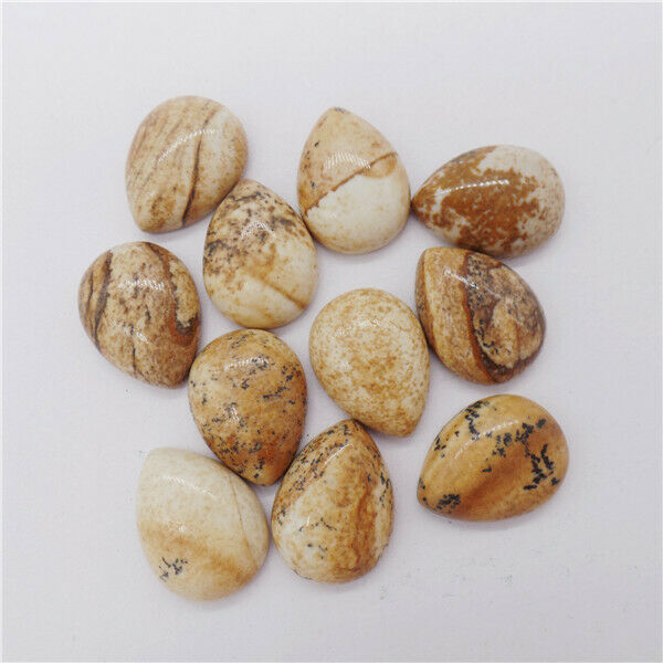 15Pcs 16x12x6mm Wholesale Natural Picture Jasper Teardrop Cab Cabochon HH9736