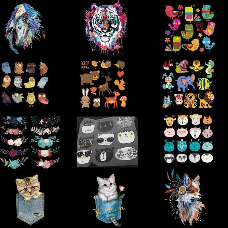 Heat Transfer Iron Stickers Cartoon Animal DIY Clothes Patches for Kids Patch