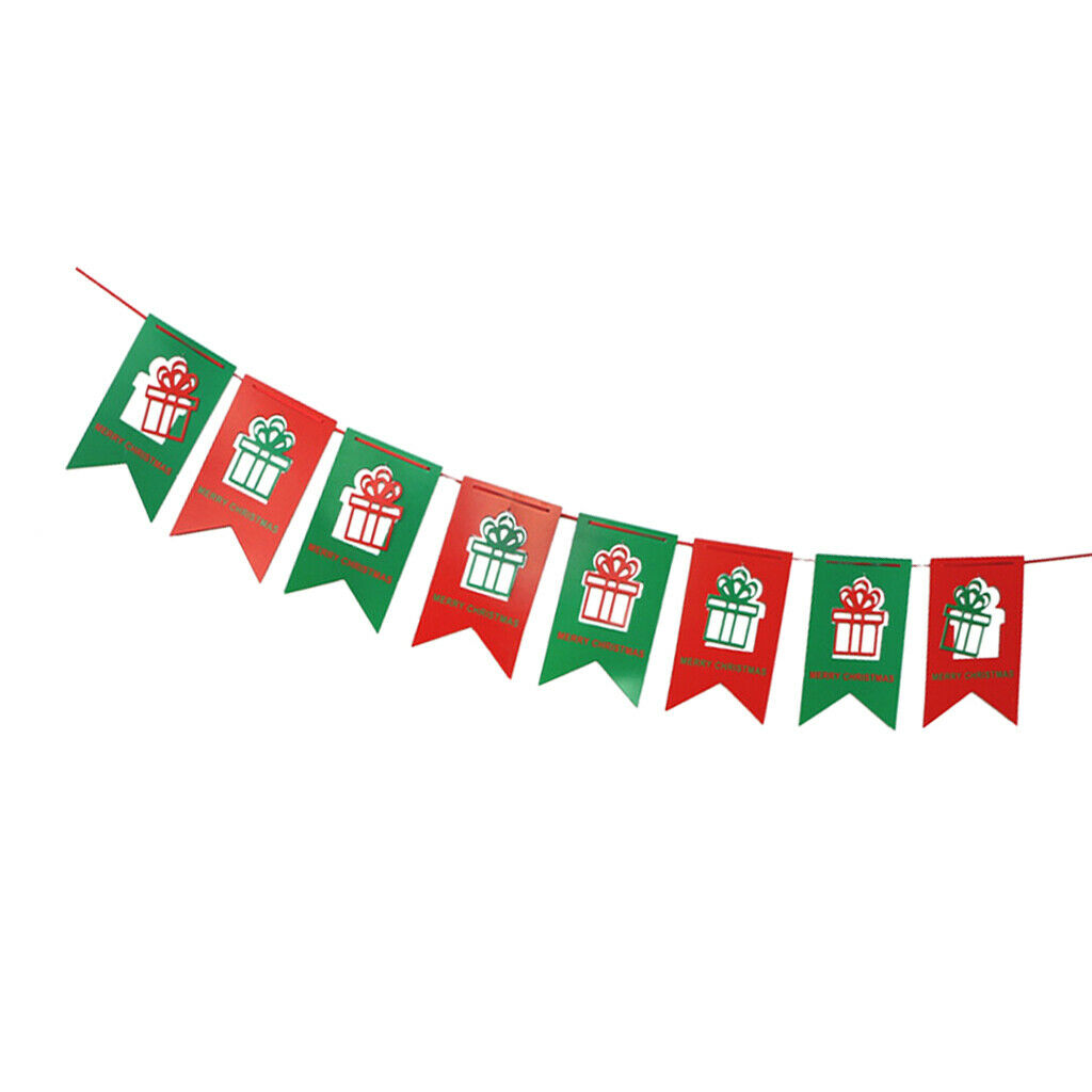 Merry Christmas Paper Banner Red Green Gift Box Xmas Hanging Bunting Garland