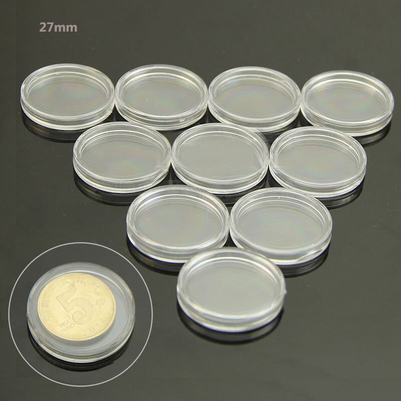100pcs Clear Round Plastic Coin Capsule Container Storage Box Holder Case 27mm