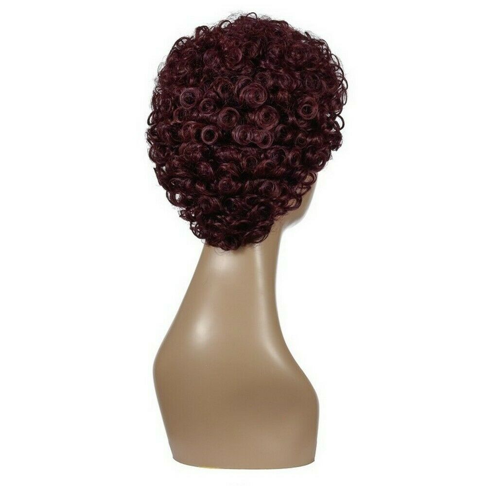 Women Short Wine Red Blone Ombre Wavy Wig Curly Synthetic Hair Full Head Wig&Net