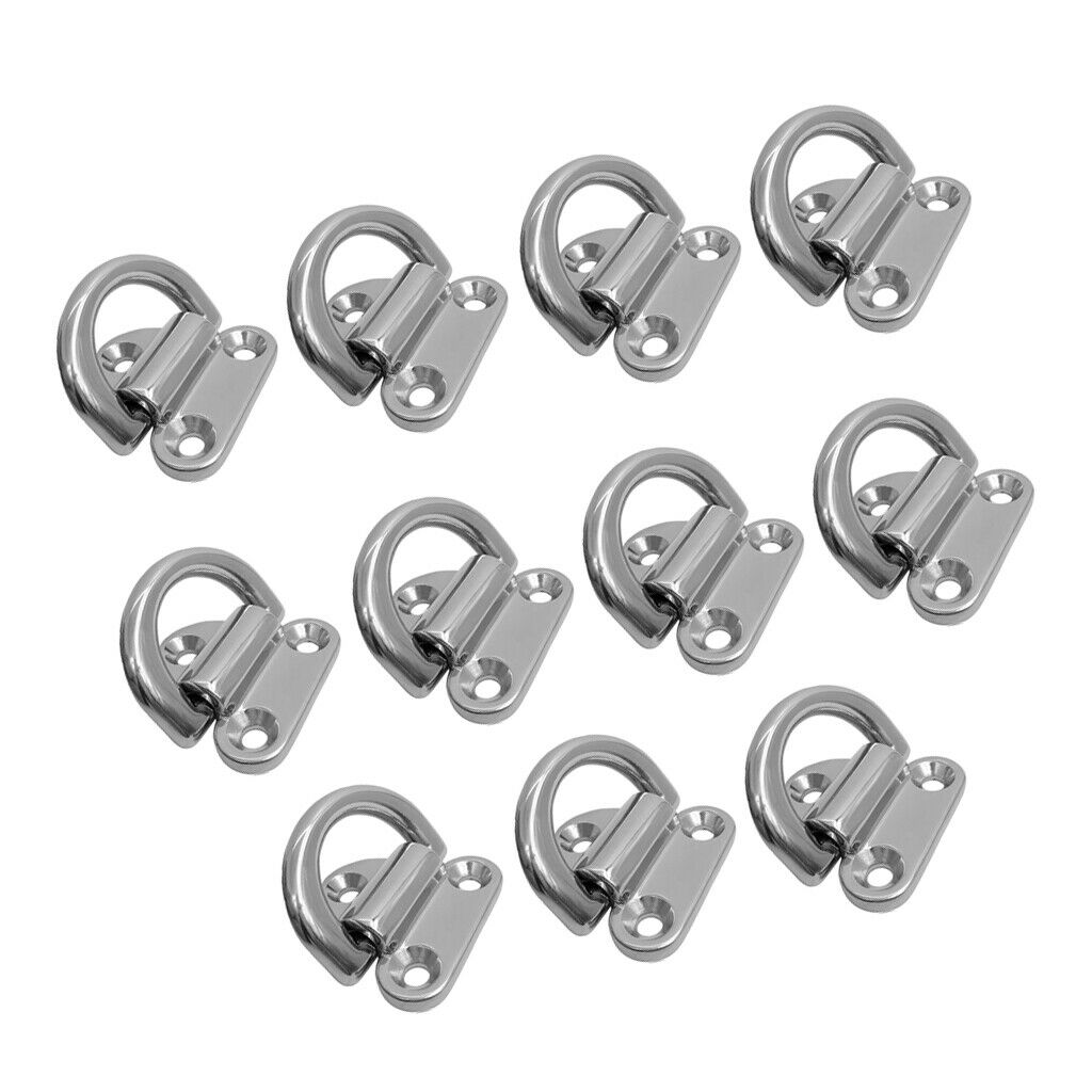 11pcs 6mm Stainless Steel Folding Pad Eye Deck Lashing D Ring Tie Down Plate